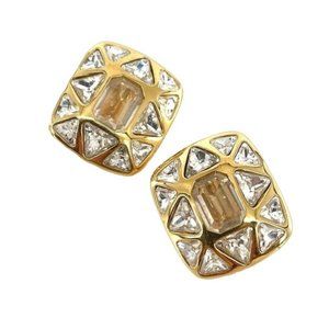 Swarovski Crystals Vintage 1980’s Clip On-Earring Gold & Clear Gems OS